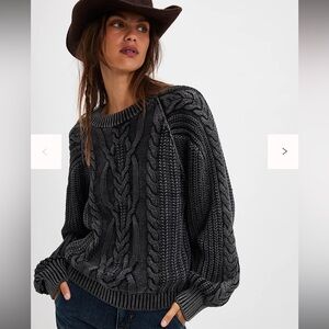 Free People Frankie Cable Knit Sweater Black Medium NWT